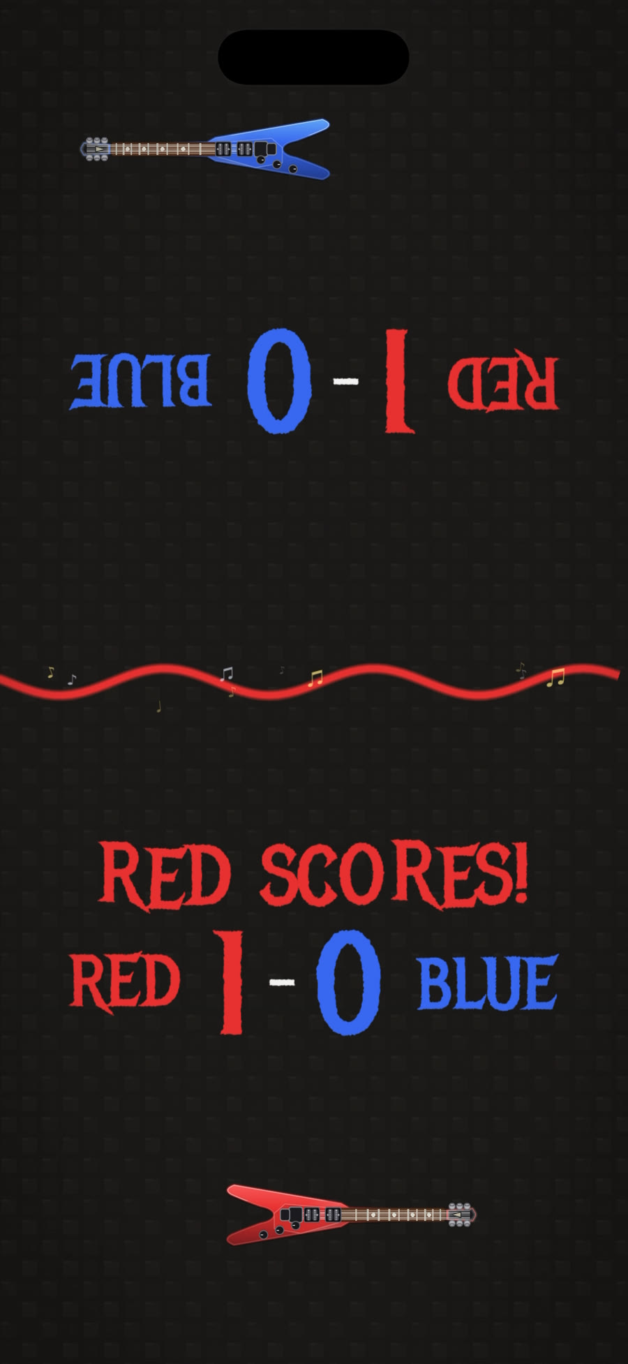 RED SCORES celebration with face-to-face scoreboard
